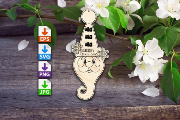 Ho Ho Ho Merry Christmas Santa Ornament Laser Cutting Winter Asset